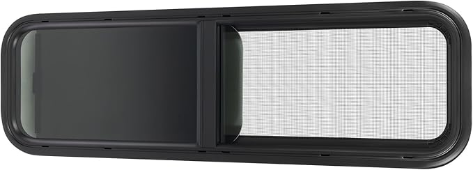 42" W x 12" H RV Window Horizontal Sliding, DOT Certified - Shatterproof Tempered Tinted Glass, with Net Screen and Trim Ring, Teardrop Replacement Trailer Camper Window