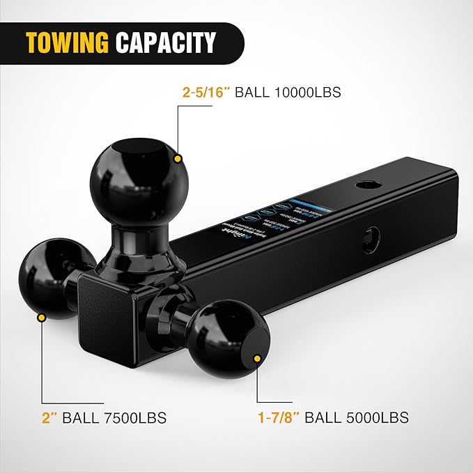 Nilight Trailer Hitch Ball Mount, 1-7/8 Inch, 2 Inch, 2-5/16 Inch Balls, Fits 2 Inch Square Receiver, 10,000 lbs
