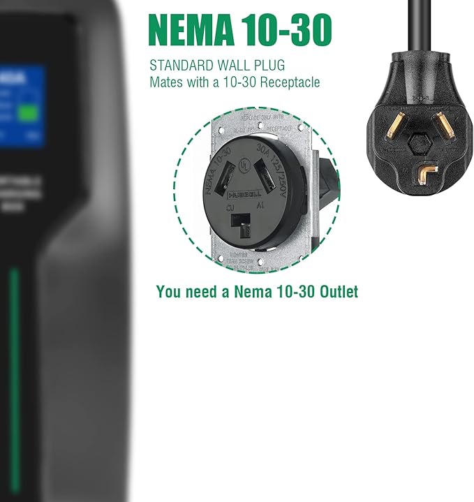 EV Charger Level 2,(NEMA 10-30, 30A/25ft,6.6KW) Portable Electric Vehicle Charging Station for Electric and Hybrid Vehicles