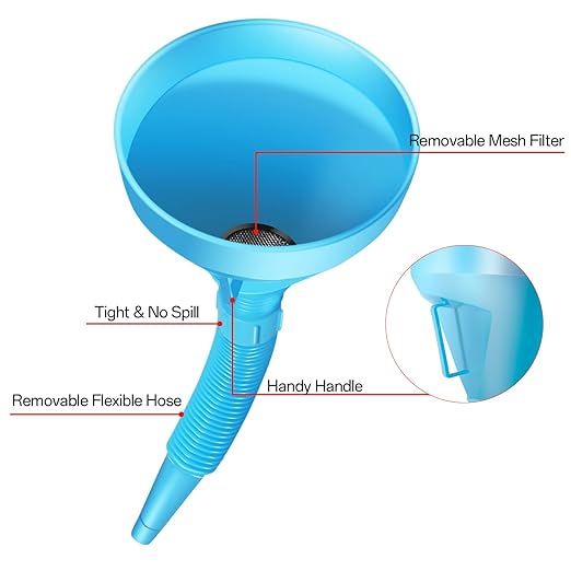Umbresen Oil Funnels Set, Automotive Fuel Funnels, Wide Mouth Gas Funnel with Handle, Large Funnels with Hose, Plastic Long Neck Oil Funnels, Gasoline Funnel Kit for Water, Fuel, Oil Change (10)