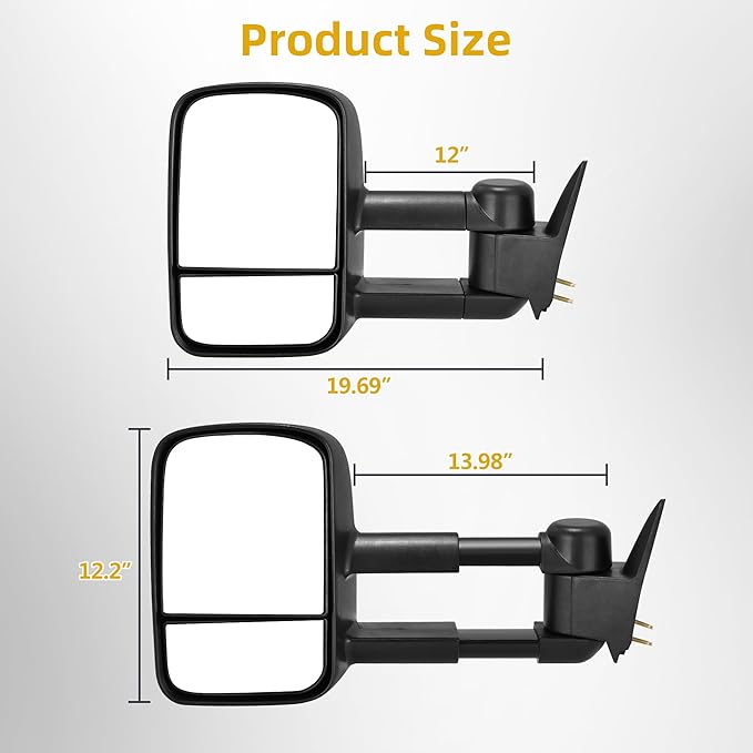 DWVO Towing Mirrors Fit 88-99 Chevy GMC C1500 K1500, 88-00 C2500 C3500 K2500 K3500 with Power Adjusted Manual Telescoping