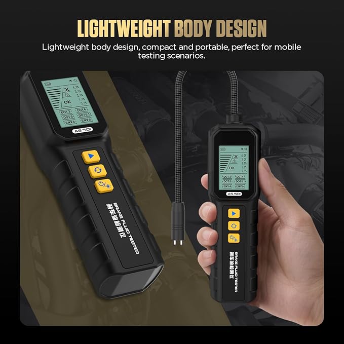 Brake System Bleeding Tools, AS501 Brake Fluid Tester,Automotive Oil Moisture Meter Detector for DOT-3/4/5/5.1,ENV4/ENV6,Built-in High-Sensitivity Sensor