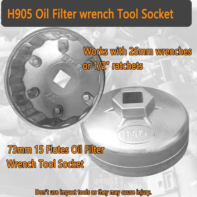 15 Flutes H905 Oil Filter wrench Tool Socket 73mm Compatible with AC Delco PF46/PF47/PF48/PF48E/PF63 Universal Removal Tool forchevy, GM Vehicles.