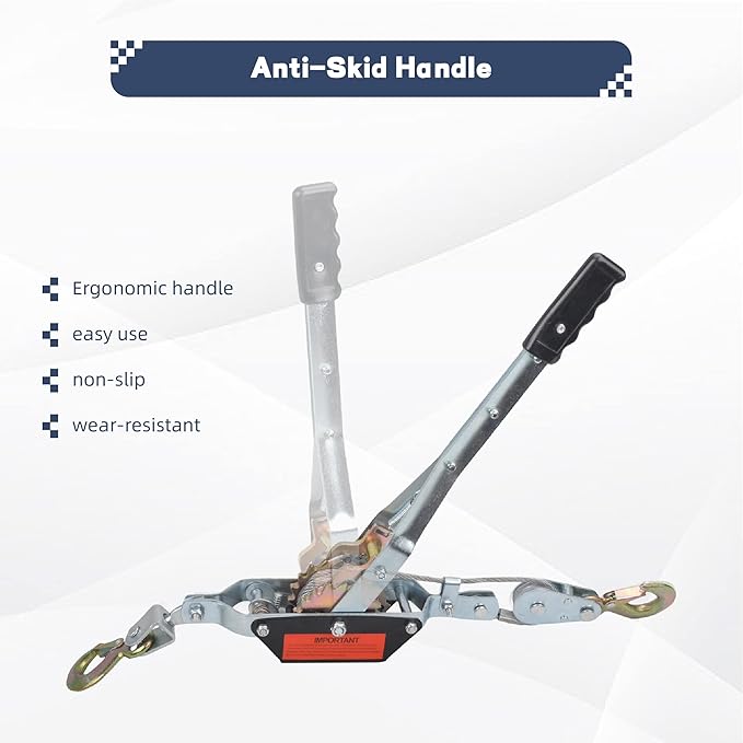 2 Ton Power Puller, 2 Hook Steel Cable Dual Gear Power Ratchet Come Along Winch,Heavy Duty Hand Cable Puller,4,400LBS