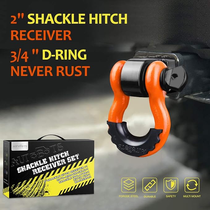 AUTOBOTS Tow Hitch Receiver 2", 45,000 Lbs Break Strength Shackle Hitch Receiver with 5/8" Screw Pin, 3/4 Shackle, Towing Accessories for Vehicle Trailer Recovery Off-Road Orange&Black