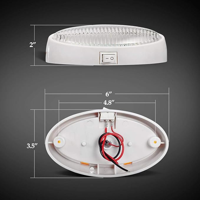 Partsam Oval LED RV Exterior Porch Utility Light with Switch 12v Replacement Light for RVs Boat Trailer Camper 5th Wheels White Base w/Snap-on Clear and Amber Lenses Surface Mount
