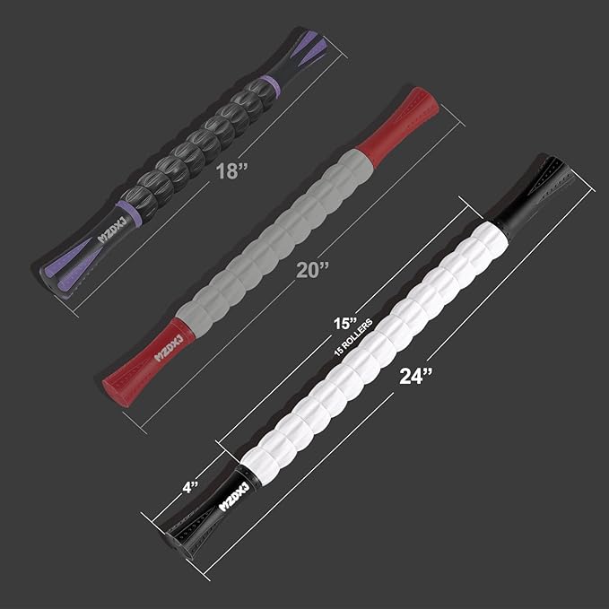 Muscle Roller Stick, Massage Stick for Full Body Relaxation, Relieves Muscle Soreness, Tension, Stiffness, for Shoulders, Neck, Back, Legs, Arms, Deep Tissue Massager(Black White - 24 inch)