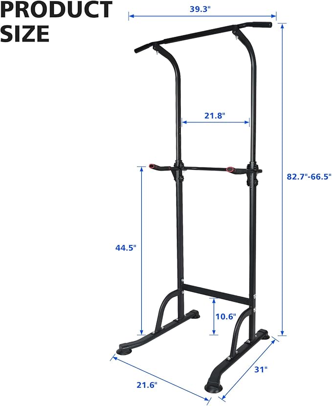 Power Tower Pull Up Bar Station,Height Adjustable Multi-Function Dip Station for Home Gym Strength Training Fitness Workout Equipment