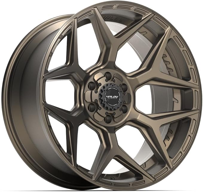 4PLAY Wheels 4P06 22 Inch Rims and Tires Fit 6x135 & 6x139.7 22x10 Satin Bronze - TerraMax RT 33x12.50/22 (Set of 4)
