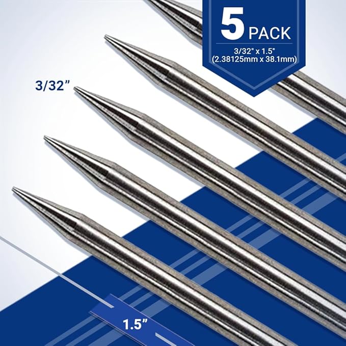 Pre-Ground TIG Tungsten Sharpened Electrodes Blue 2% Lanthanated 5-Pack (3/32" x 1.5")