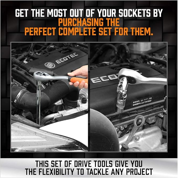 HORUSDY 20-Piece Socket Extension Bar Set, 1/4", 3/8" and 1/2" Drive Socket Extension Set, Universal Joint Socket, CR-V Steel