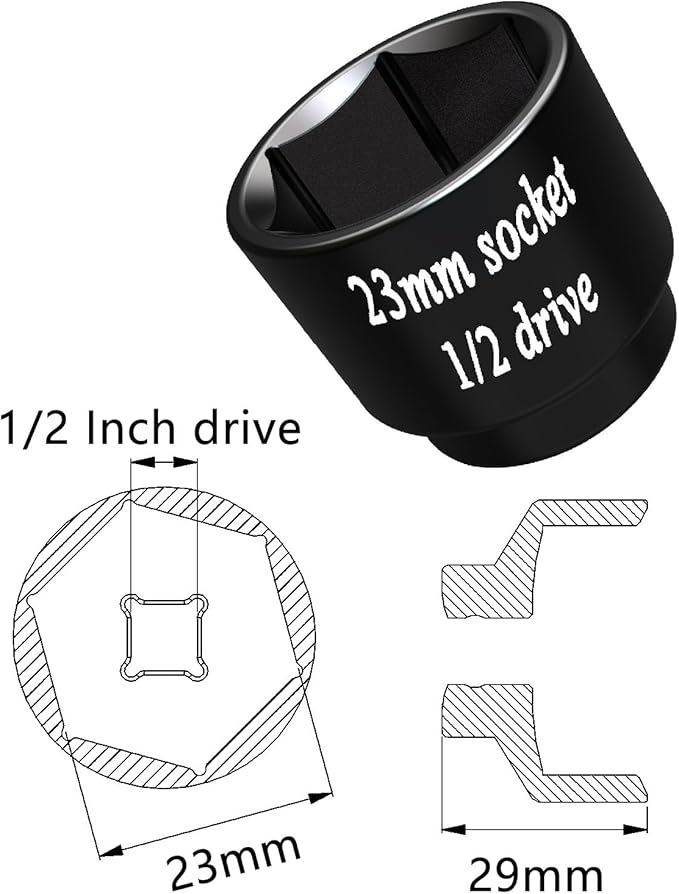 23mm socket, Oil Filter socket wrench 1/2driver 6 Point Axle Nut Remove tool