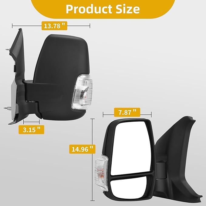 DWVO Left Driver Side Mirror Compatible with 2015-2021 Ford Transit 150 250 350 350 HD, Door Mirror with Power Heated Manual Folding LED Turn Signal Clearance Light Black