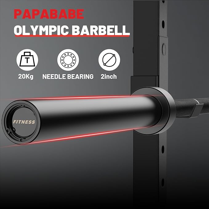 PAPABABE Olympic Barbell, 2-inch 45lb/35lb Weight Bar for Strength Training. 6.5ft/7ft Olympic Bar, 1000lb Plus Capacity, Chrome/Zinc Plating, knurled Grip for Bench Press Deadlift Squat