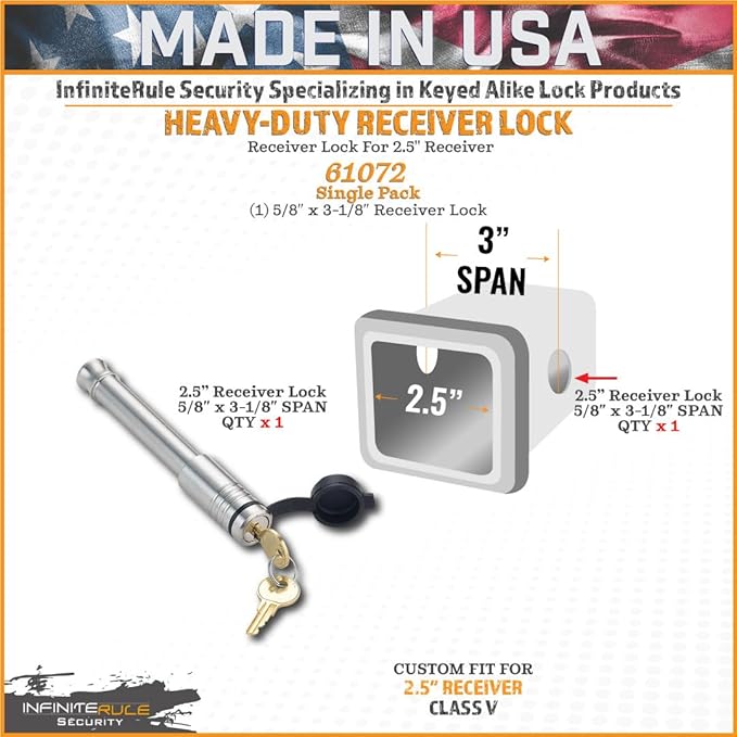 2.5" Receiver Hitch Lock - Heavy-Duty Stainless Steel Anti-Theft Lock for Trailers, RVs & UTVs - Made in USA
