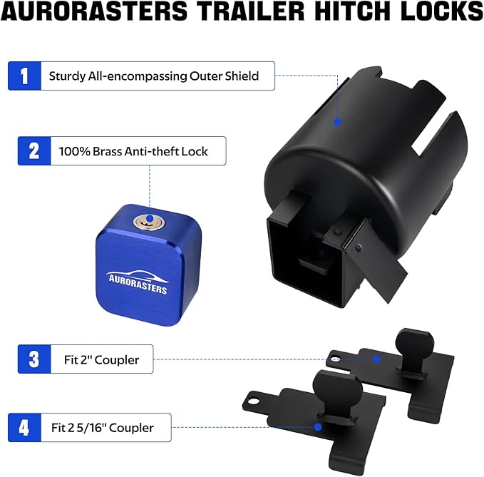 Trailer Lock fits 2" and 2 5/16 Coupler,Heavy Duty Trailer Tongue Coupler Lock Anti Theft for RV Travel/Utility/Pickup/Boat/Camper Trailer-Blue