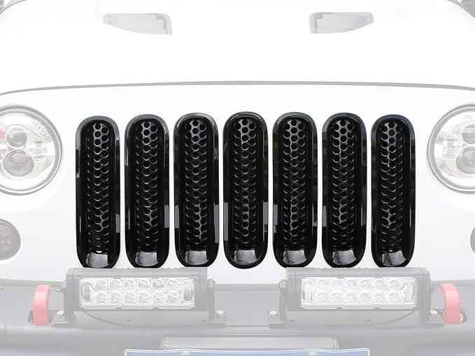 Hooke Road Black JK Grill Inserts Front Grille Mesh Cover Guard for Jeep Wrangler JK 2007-2015 Accessories