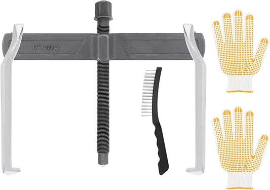 ChgImposs 12 Inch 2-Jaw Gear Puller, Adjustable Bearing Puller Gears + Wire Brush + Gloves, Reversible Removal Tool, CR-V Two Claws Puller Tool for Removal of Pulleys Flywheels Bearings Gears
