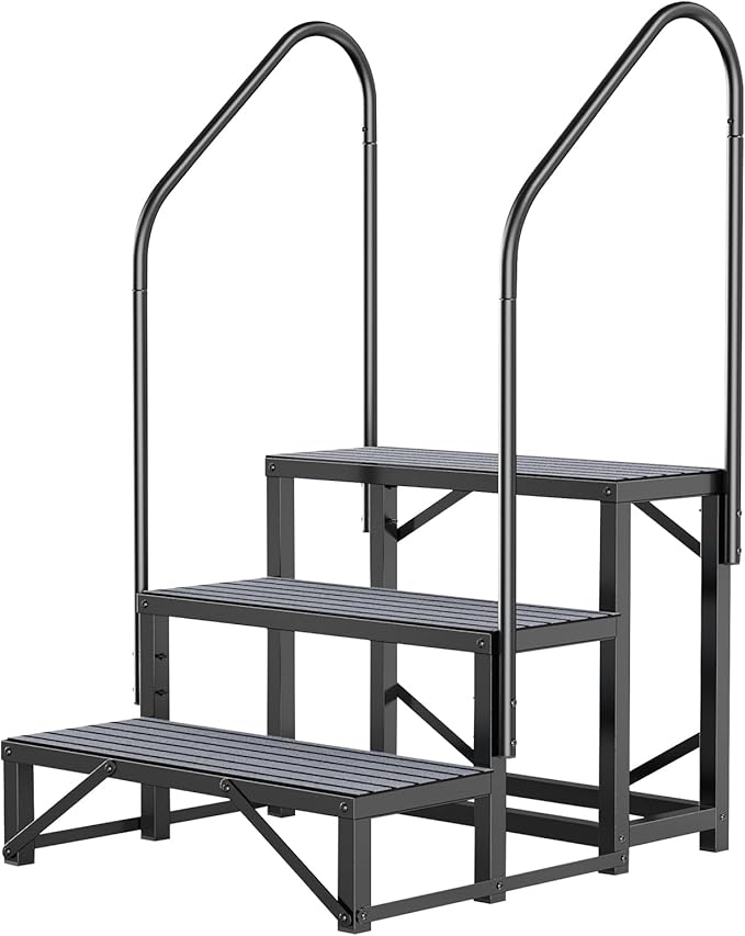 RV Steps with Handrail, Spa Steps Hot Tub Steps Trailer Steps Mobile Home Stairs for Camper, Hot Tub, Trailer with Anti-Slip Mats