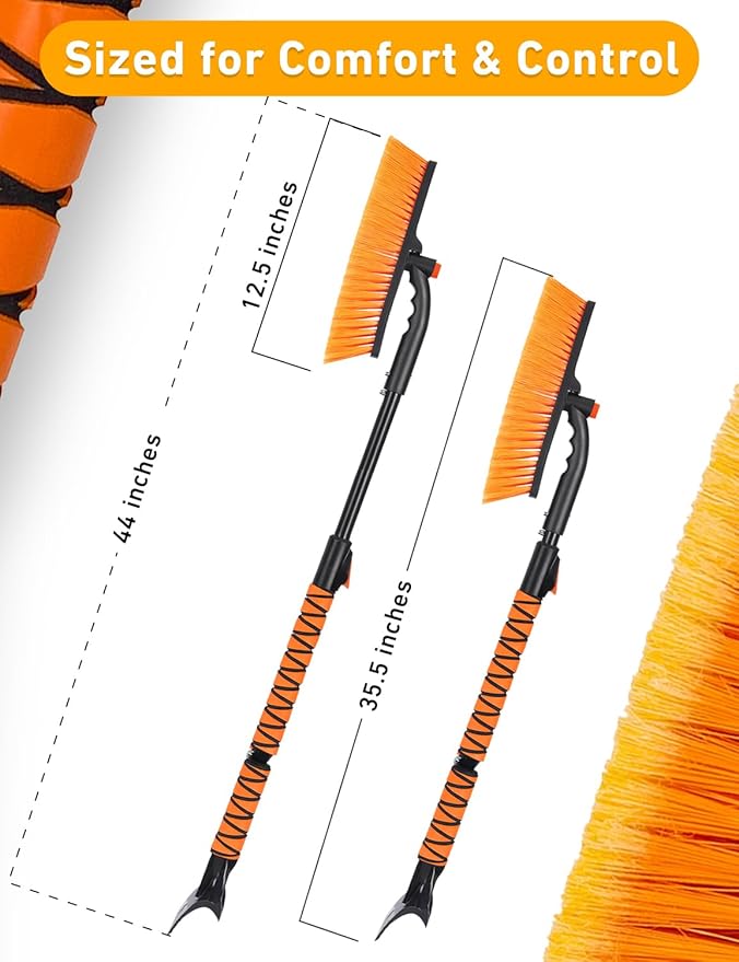 EcoNour 44.7" 3 in 1 Snow Brush for SUV, 360° Pivoting Extendable Long Snow Brush for Car, Snow and Ice Scrapers for Windshield with Ergonomic Foam Grip for Car Truck SUV, Winter Car Accessories