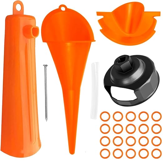 Oil Change Kit for Harley, Oil Filter Wrench,Crankcase Fill Tool,Primary Case Oil Funnel,Drip-Free Oil Filter Funnel Set, 20 O-Rings, for Harley Davidson Accessories