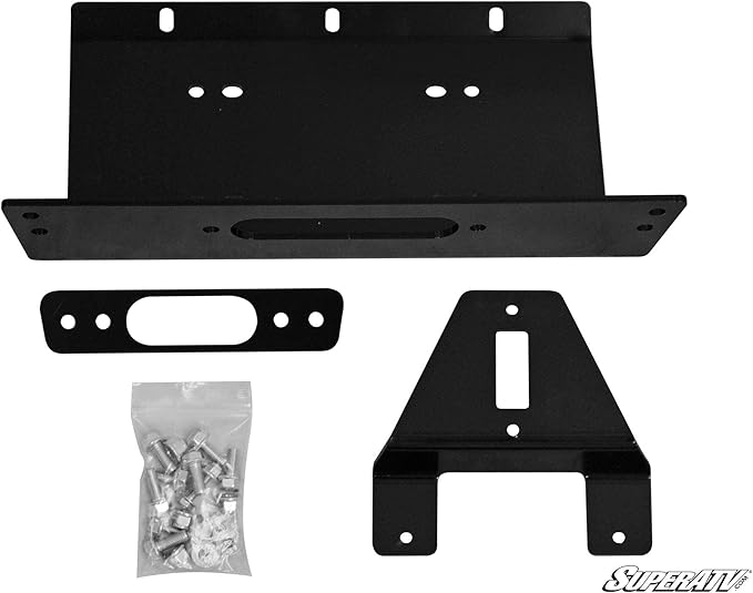 SuperATV Black Ops 4500 LB Winch with Winch Mounting Plate for Polaris Ranger XP 500 / XP 800 / XP 800 Crew (See Fitment) | Bolt-On Installation | 3/16" Steel Plating | Complete Polaris Winch Kit