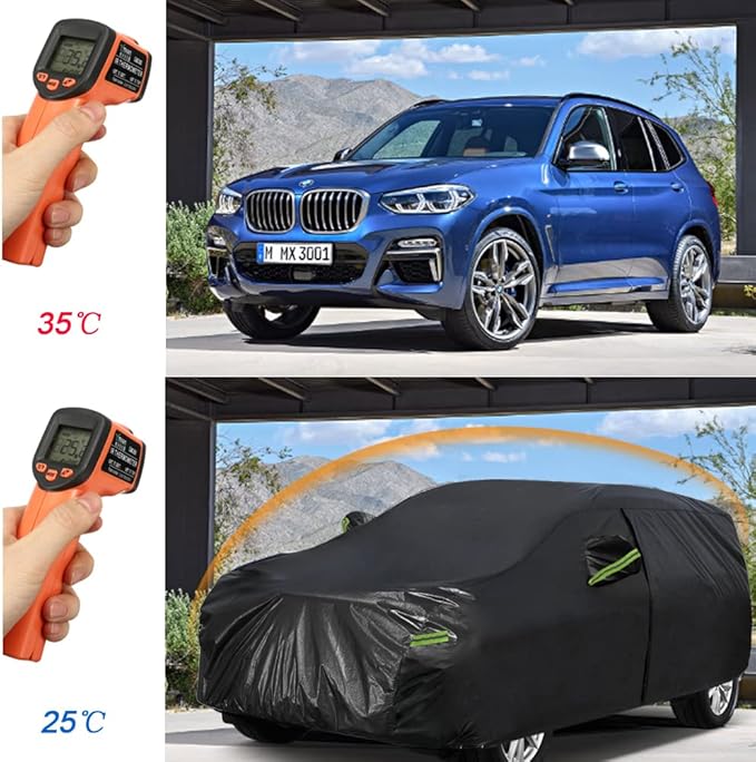 KouKou Waterproof SUV Car Cover Suitable for Ford Explorer from 1995 to 2025, 7 Layers Windproof All Weather Waterproof Outdoor Cover Sun Rain UV Dust Snow Protection. Black