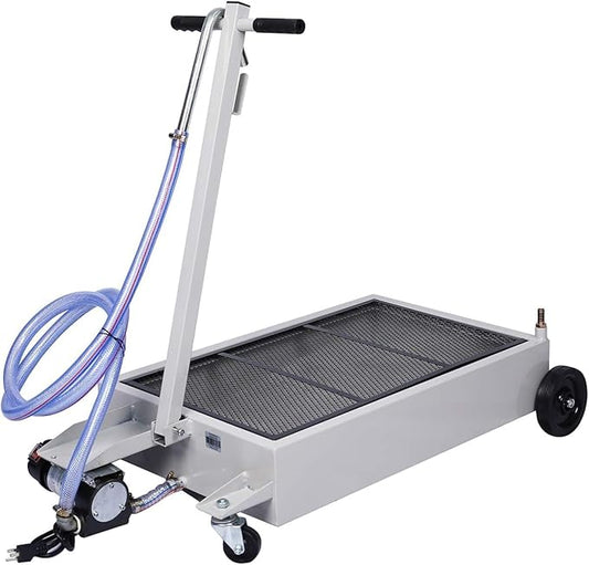 15 Gallon Oil Drain Pan with Electric Pump, Low-Profile Oil Pans for Changing Oil, T-Handle and J-Hook Makes Drain Easier, Gray