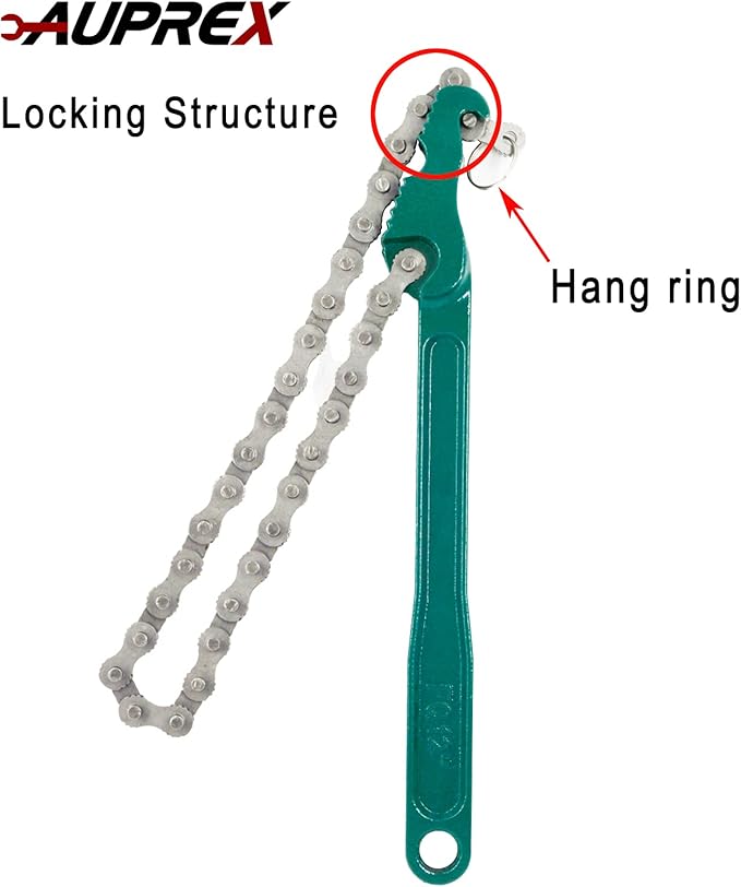12 Inch Sturdy Carbon Steel Adjustable Heavy Duty Ratcheting Chain Oil Filter Wrench Reversible Chain Style Pipe Fitter With Multi-Purpose