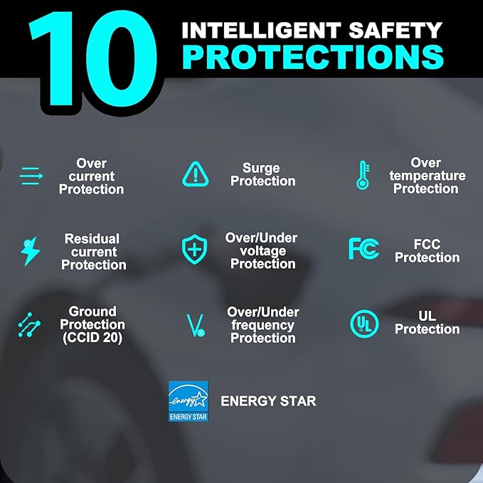 Level 2 EV Charger 40Amp - 9.6 KW 240V Home EV Charger, NEMA 14-50 Plug, Fast Car Charging Station J1772 25ft Cable UL FCC&Energy Star Certified, Smart Electric Vehicle Charging Stations