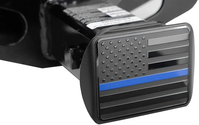 eVerHITCH USA American Flag Metal Hitch Cover (Fits 2" Receivers, Black Flag with Thin Blue line)