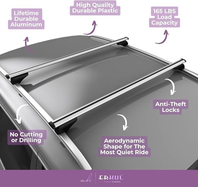 ERKUL Roof Rack Cross Bars for Mercedes Benz GLC 2023-2026 | Aluminum Crossbars with Anti Theft Lock for Rooftop | Compatible with Flush Rails - Silver
