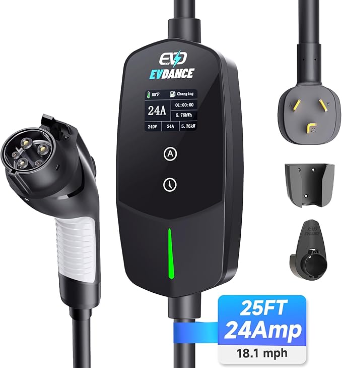 Level 2 EV Charger 24Amp 240V - NEMA 10-30P Charging Station, 25FT Cable for Home/Garage, J1772 Electric Vehicles & Adjustable Current (10-24A) (for J1772(Non-Tesla Evs), NEMA 10-30 Plug)