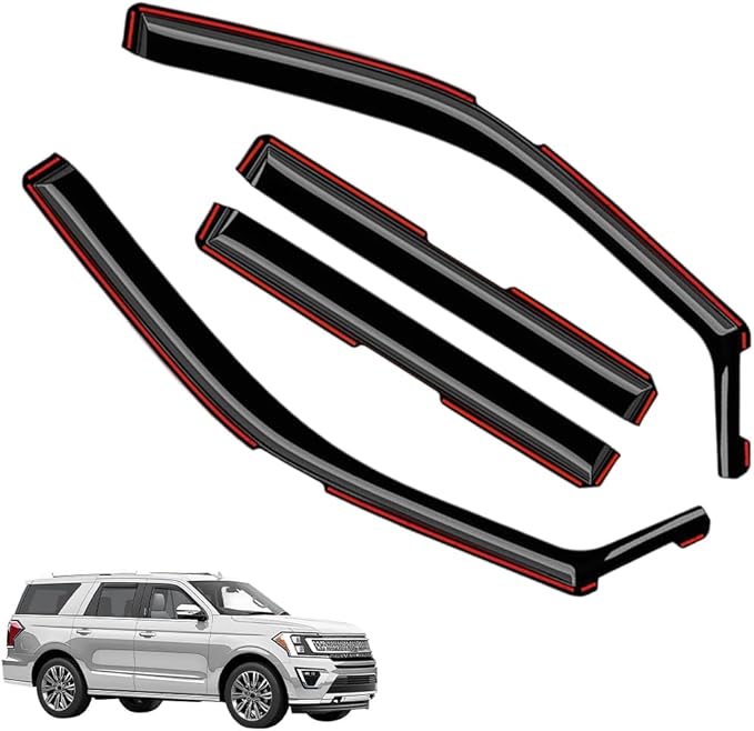 in-Channel Window Visors Rain Guards FIT Ford Expedition 2018-2025 (2018-2025) – 4-Piece in-Channel Dark-Smoke Polycarbonate Vent Deflectors