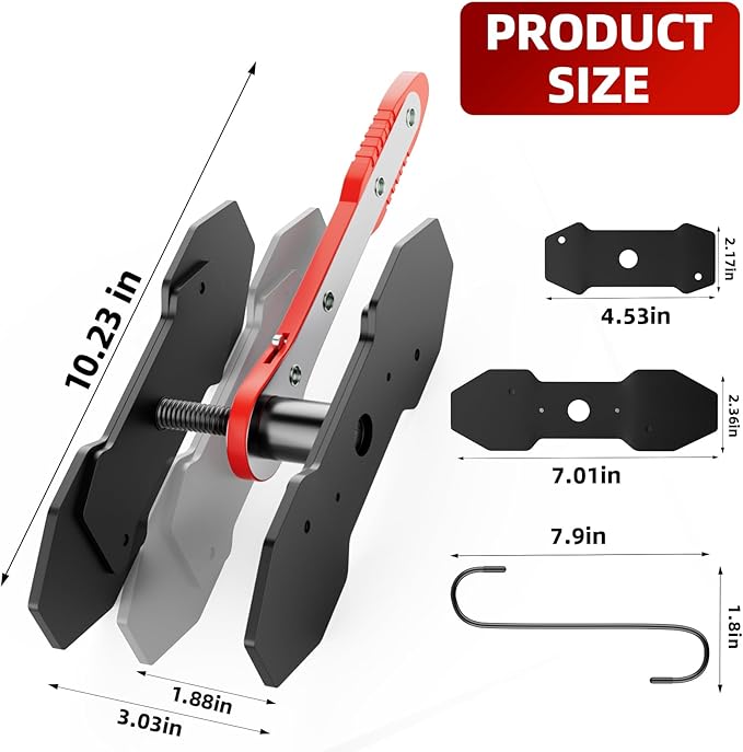 Brake Caliper Compression Tool, Caliper Piston Compressor Tool With Additional 2 pcs Large Steel Plate and 2 Hooks, 360°Adjustable Brake Caliper Tool for Single Twin Quad Piston Calipers (Red)