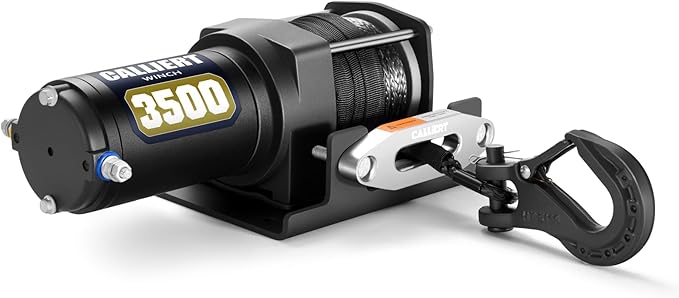 CALLIERT 3500LB Powerful Electric Synthetic Winch 12V DC ATV UTV Winch, 3/16'' Synthetic Rope Waterproof Powerful Winch with Wireless Remote Control Switch and Mounting Bracket
