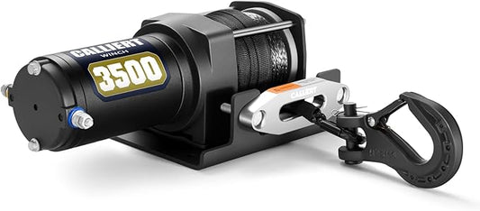 CALLIERT 3500LB Powerful Electric Synthetic Winch 12V DC ATV UTV Winch, 3/16'' Synthetic Rope Waterproof Powerful Winch with Wireless Remote Control Switch and Mounting Bracket
