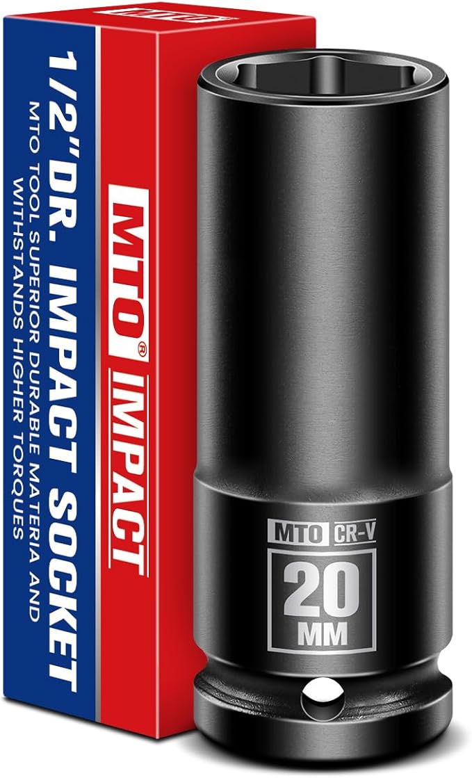 MTO 1/2" Drive 20mm Deep Impact Socket, 6-Point Metric Socket for Automotive Maintaince, CR-V Steel Meets ANSI Standards
