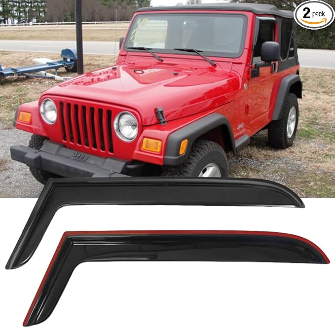 Original 2pcs Rain Guards Set, Outside Mount Window Deflectors, Good Looking Side Window Visors Compatible with 1997-2006 Jeep TJ 1997-2006 Jeep Wrangler |92054|