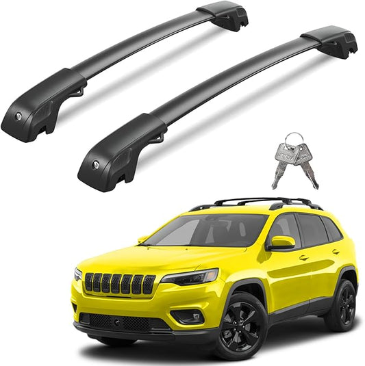 300lbs Lockable Roof Rack Cross Bars Compatible with Jeep Cherokee 2014-2023, Heavy Duty Aluminum Roof Rails Crossbars Cargo Canoe Black Rooftop Cargo.