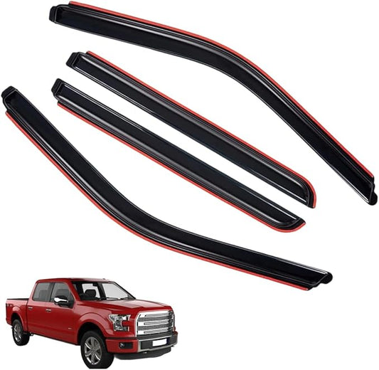 in-Channel Window Visors Rain Guards FIT Ford Ranger 2024-2025 SuperCrew (2024-2025) – 4-Piece in-Channel Dark-Smoke Polycarbonate Vent Deflectors