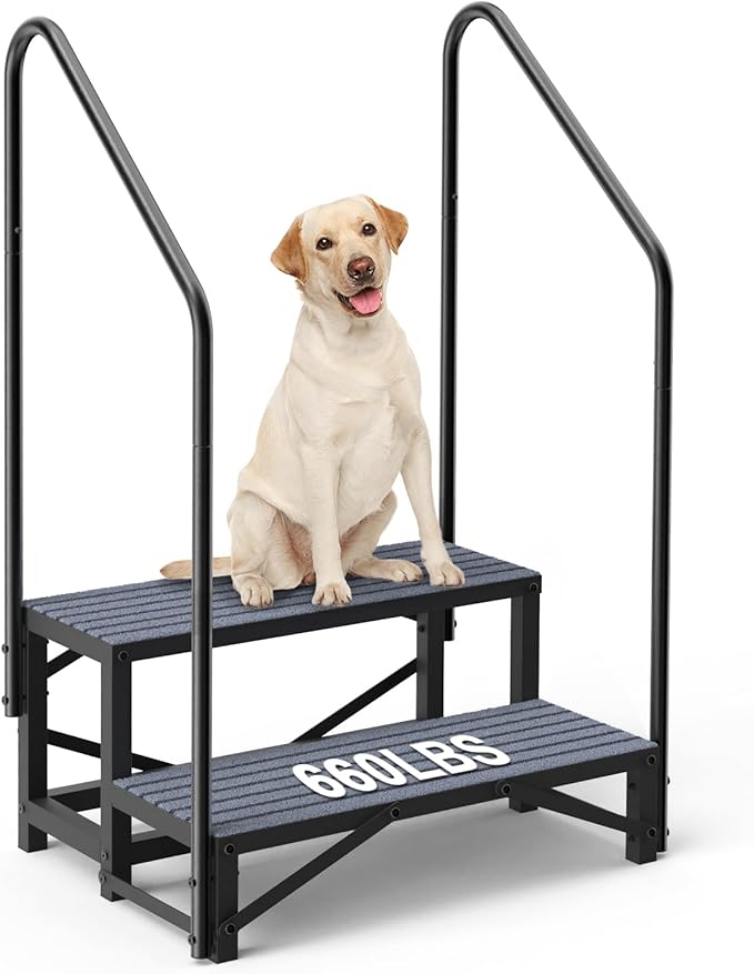 2-Step RV Steps with Dual Handrails, Heavy-Duty Mobile Home Ladder Portable Stairs for RV, Hot Tub, Outdoor Porches with Non-Slip Mats