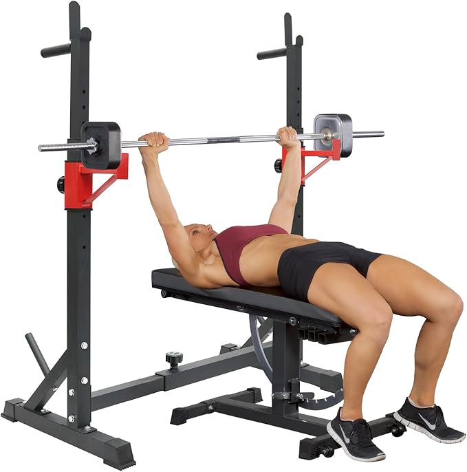 BESTHLS Adjustable Squat Rack Stand with Barbell Rack, Weight Plate Holder, J Hooks,Dip Bar Station for Bench Press Strength Training Max Load 550LBS Suitable for Gym and Home Fitness