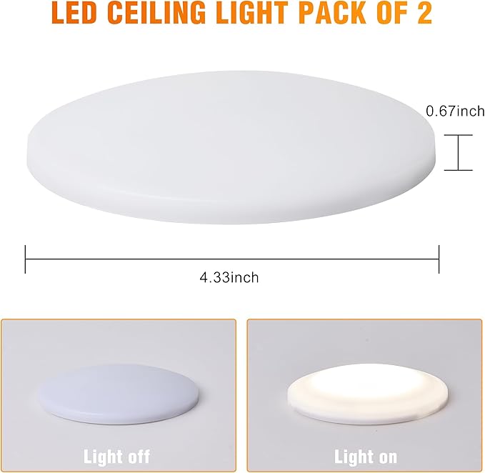 Facon 4.5" LED RV Puck Light Surface Mount - 2Pack, SY-SM45 12V RV Dome Light(No Switch), 290LM Cool White (4000K), Ideal for RVs, Motorhomes, Campers, Marine Vehicles