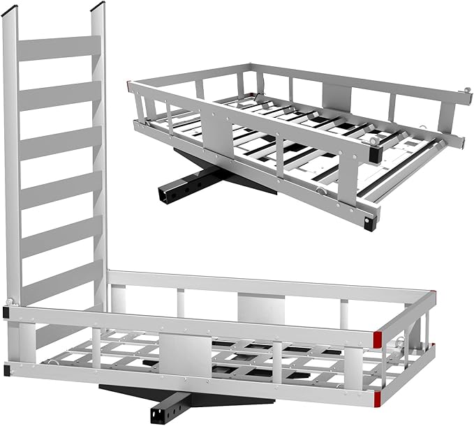 52 x 30 x 9 inch Aluminum Hitch Cargo Carrier, Trailer Cargo Carrier Mount with Adjustable Ramp, 2" Hitch Receiver, 1000lbs Capacity for Wheelchair SUV Truck Pickup Camping Cars