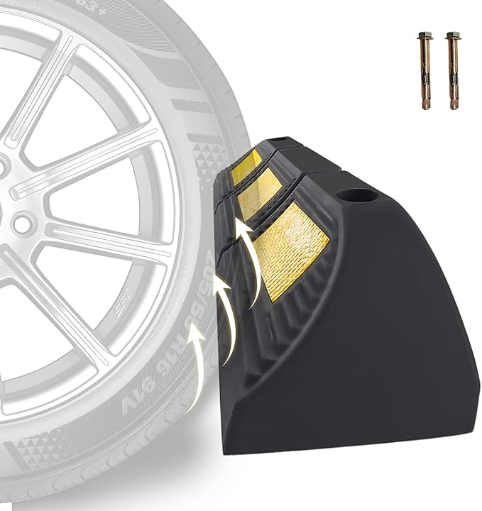 Parking Stopper for Garage Parking Aid 1 Pack Block, Car Truck Curb Floor Parking Lot Wheel Tire Stops Bumpers with Bolt Installation, Rubber Vehicles Aid Gadgets