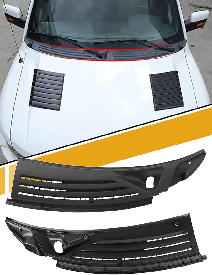 Front Windshield Wiper Cowl Grille Insert Panel Compatible with Ford F150 2009-2014 OE-Style Replaces for BL3Z15022A68A BL3Z15022A69A, Left+Right Cowl Top Cover Vent Panel without Hoses and Nozzles