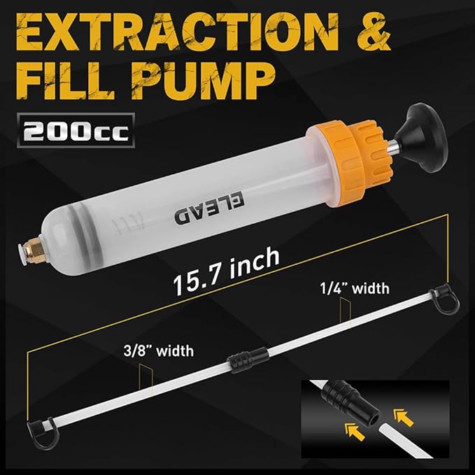 ELEAD 200CC Siphon Pump, Oil Extractor Pump, Oil Pump, Transfer Pump, Fluid Extractor, Fluid Syringe Extractor, Car Vacuum Fuel Transfer, Siphon Pump for Gasoline Hand Cleaner for auto Mechanics