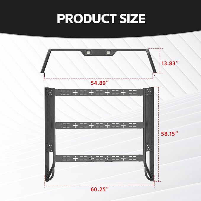 13.8" High Overland Bed Racks Truck Cargo Carrier Compatible with 2015-2022 Chevrolet Colorado & GMC Canyon with 2 LED Lights and Bed Rails, Full-Size Truck Rear Ladder Rack Back Cross Bars