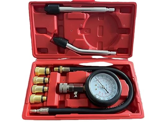 8PCS Compression Tester, Engine Compression Tester kit Professional Petrol Gas Engine Cylinder Pressure Gauge 0-300 PSI Automotive Tool for Motorcycle Car Truck(Plastic red)